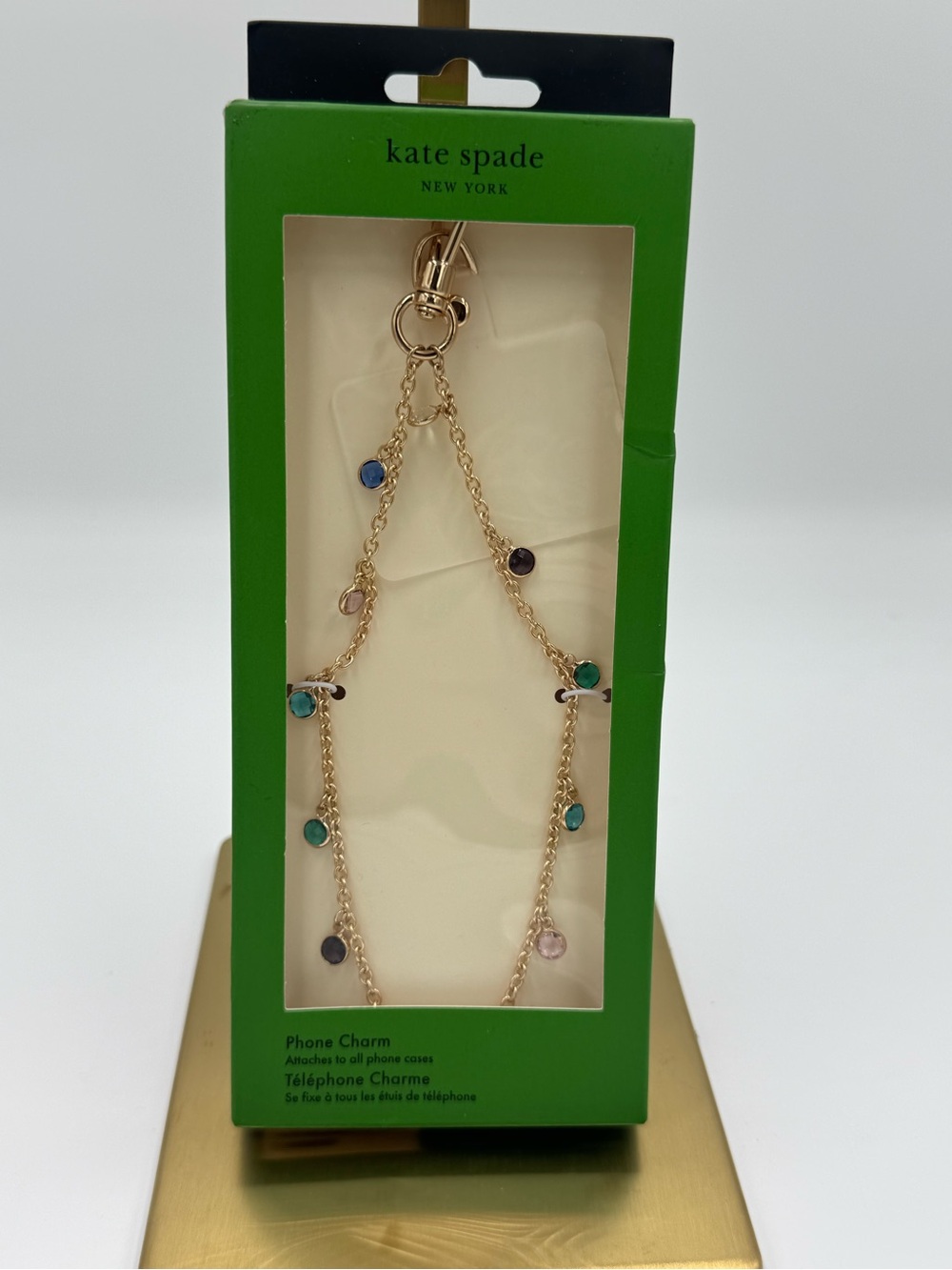 kate spade Gold Chain Phone Charm with Multicolor Gem Accents - Picture 1 of 3
